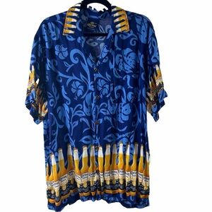 Corona Beer Hawaiian Button Down Shirt Blue Size‎ XL Double Sided Blue Yellow